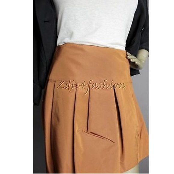 New with Tags PRADA Ocra Silk Polyester Pleated Brown Rust Wrap Mini Skirt 8 - Picture 3 of 6